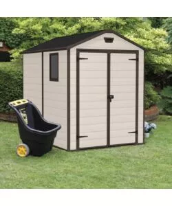 CASETTA DA GIARDINO KETER "MANOR 6x8" IN RESINA COLORE BEIGE CON PORTA BATTENTE DOPPIA 185,8X236,8X227 CM